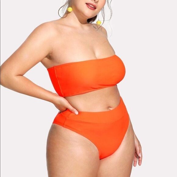 Bandeau Strapless Bikini Neon High Waist Bright‎ - Picture 2 of 3